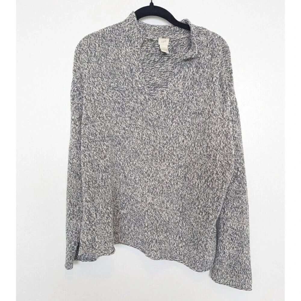 J JILL Pullover Sweater Womens Size L Gray Marled Long Sleeve Chunky Knit Casual